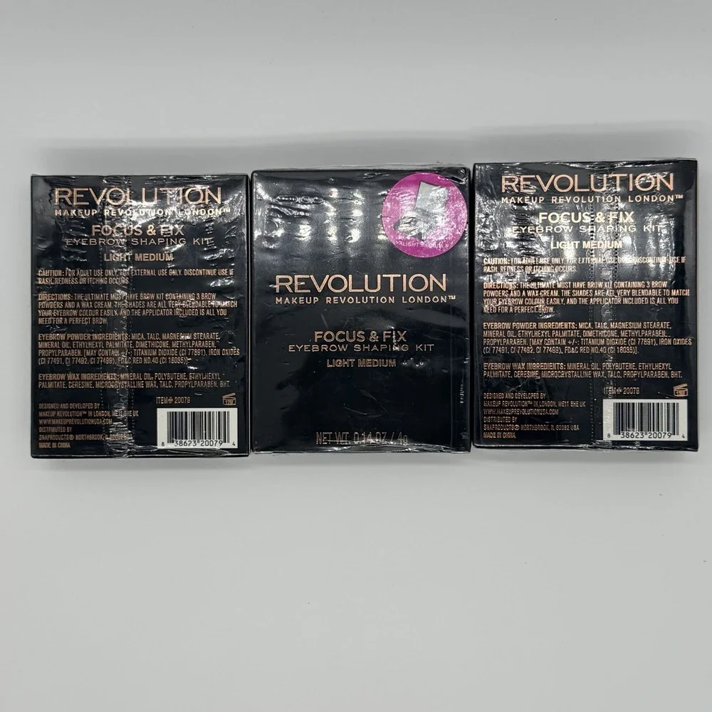 Revolution Eyebrow Shaping Kit ~ Shade Light Medium 3 Pack Focus And Fix